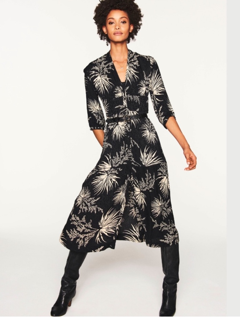 Ba&Sh Eleanor Robe Black And Tan Floral Button Midi Dress Size Small
